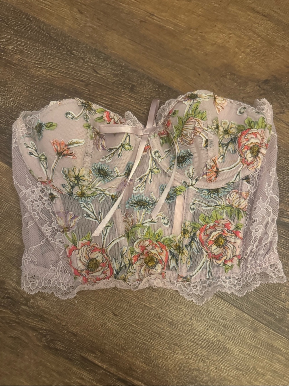 Victoria's Secret Floral Lace Bustier Bandeau - Light Pink